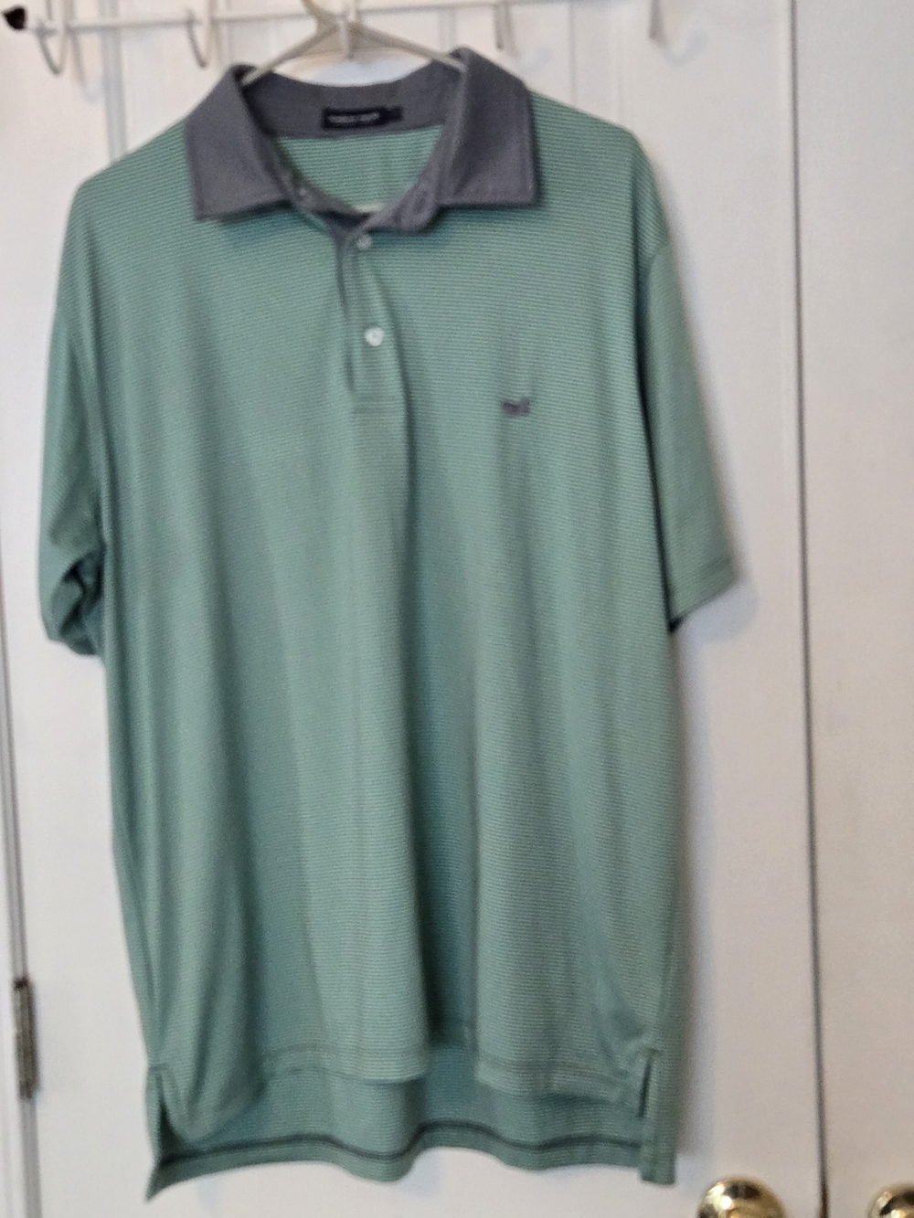 Southern Marsh Men's Teal Gray Striped Polo Gray Collar Size M